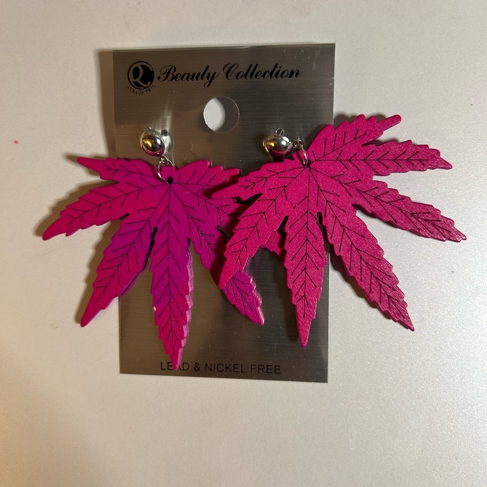 Pink Leaf Earrings